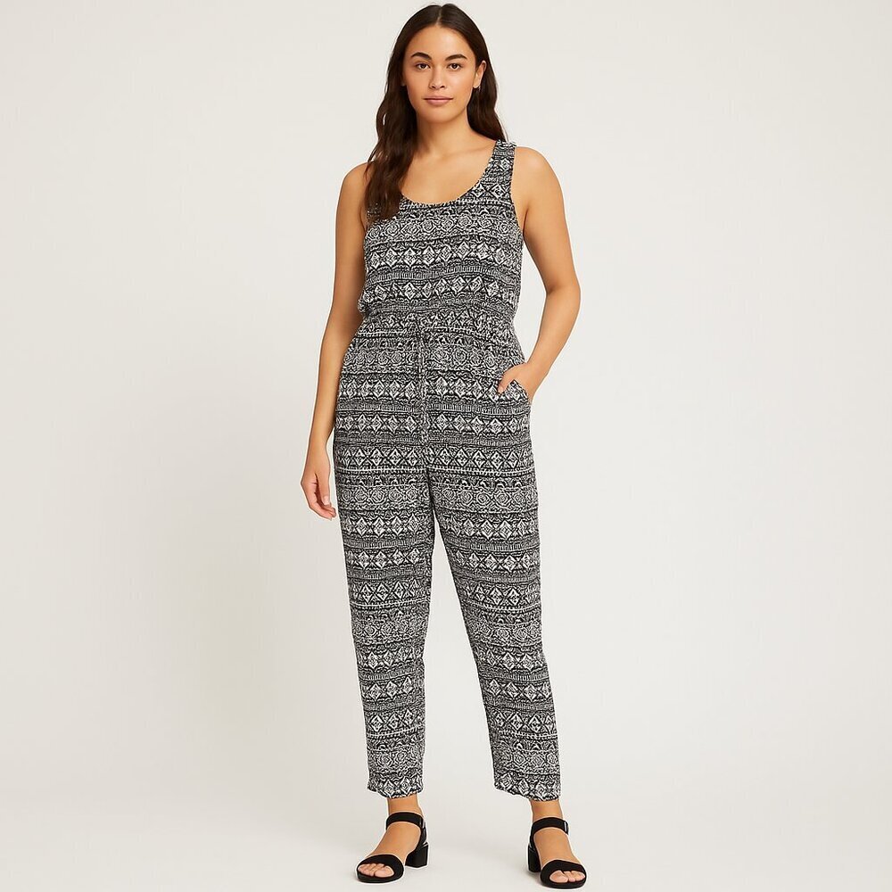 Le Kate Stretchy Jumpsuit Printed Drawstring Sleeveless Keyhole Back Pull On‎